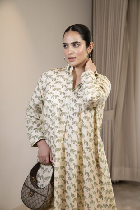 Animal print cotton dress with collar