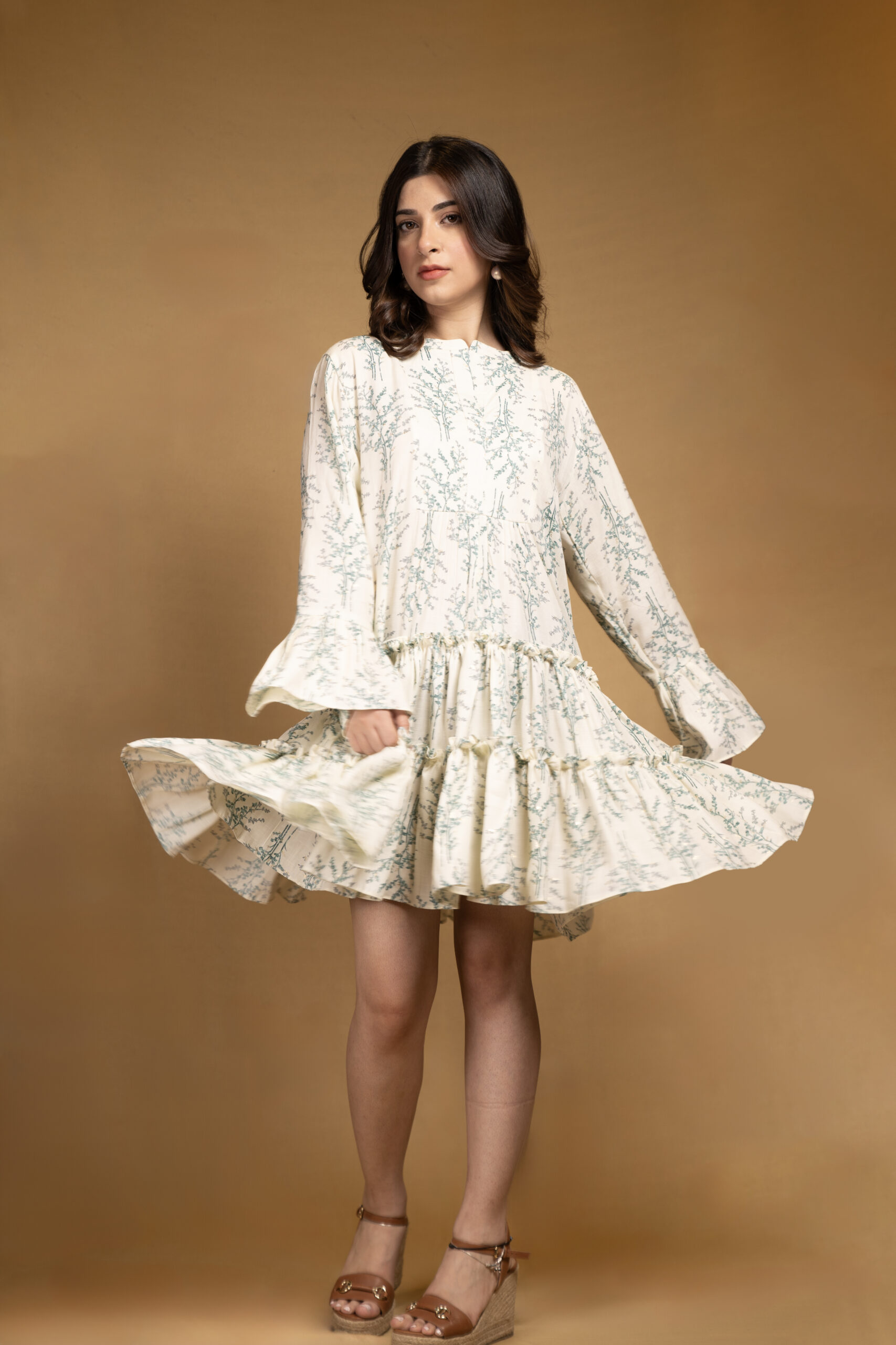 Off-white printed layered full sleeves cotton dress - Image 3