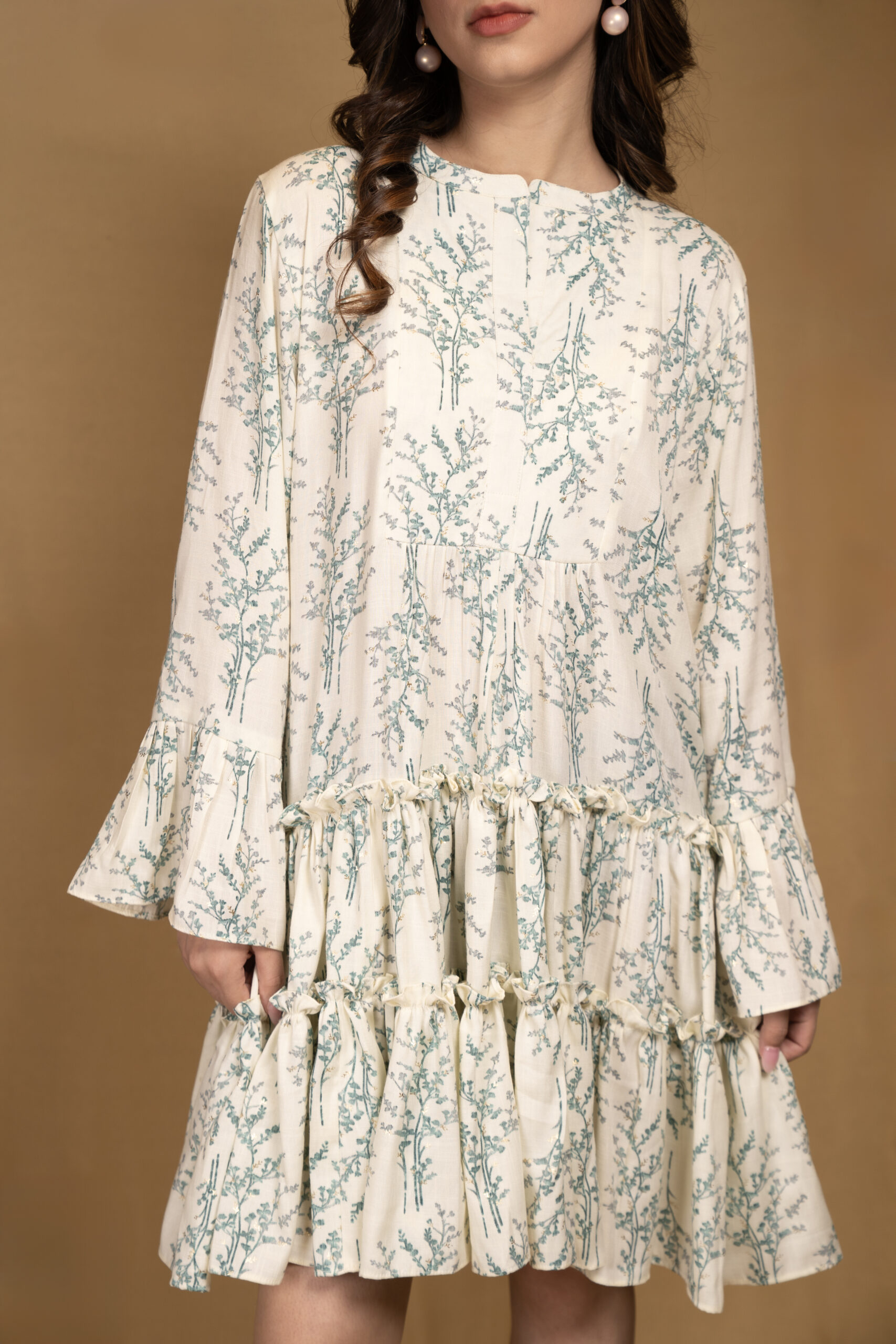Off-white printed layered full sleeves cotton dress - Image 4