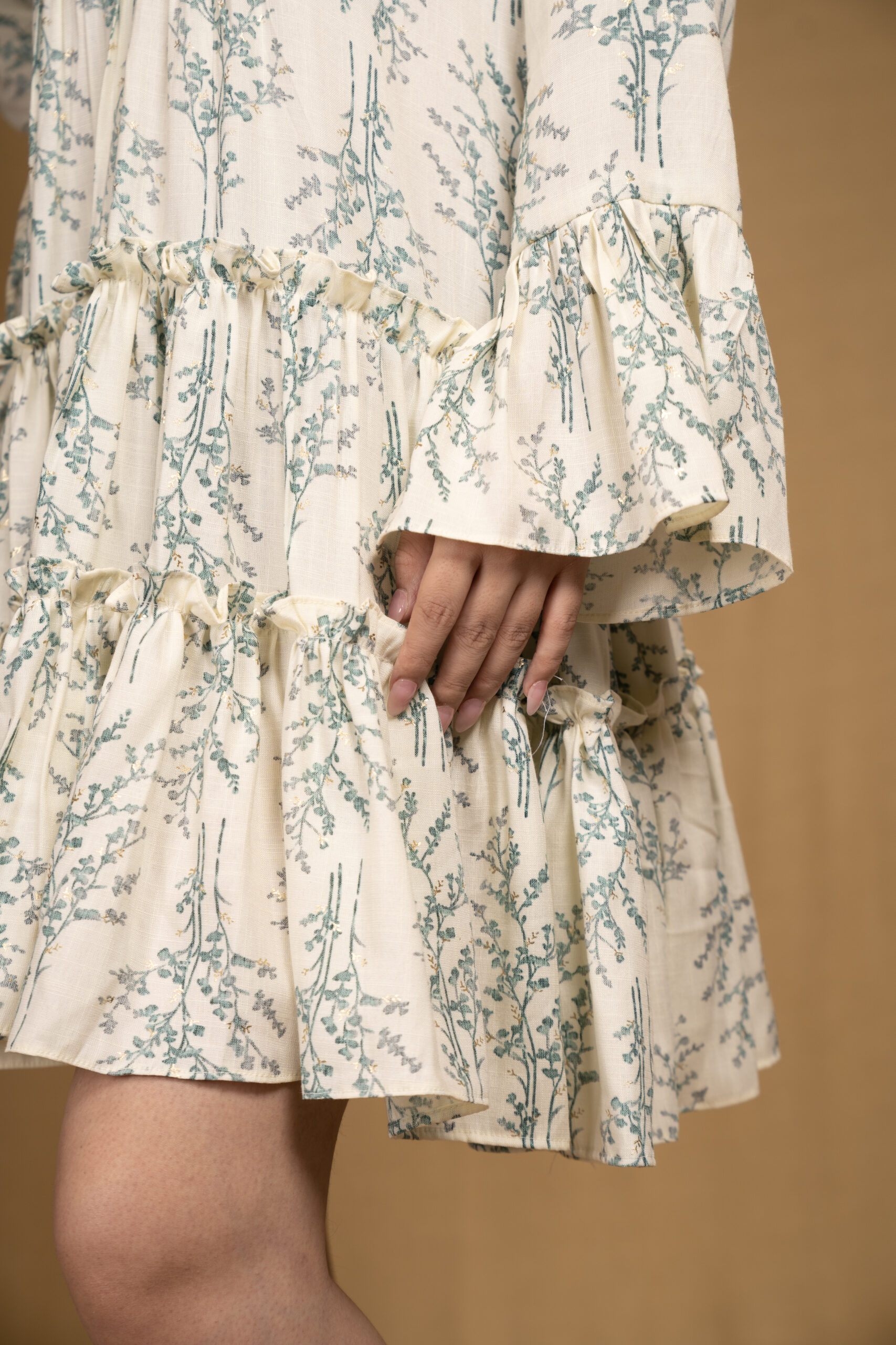 Off-white printed layered full sleeves cotton dress - Image 5