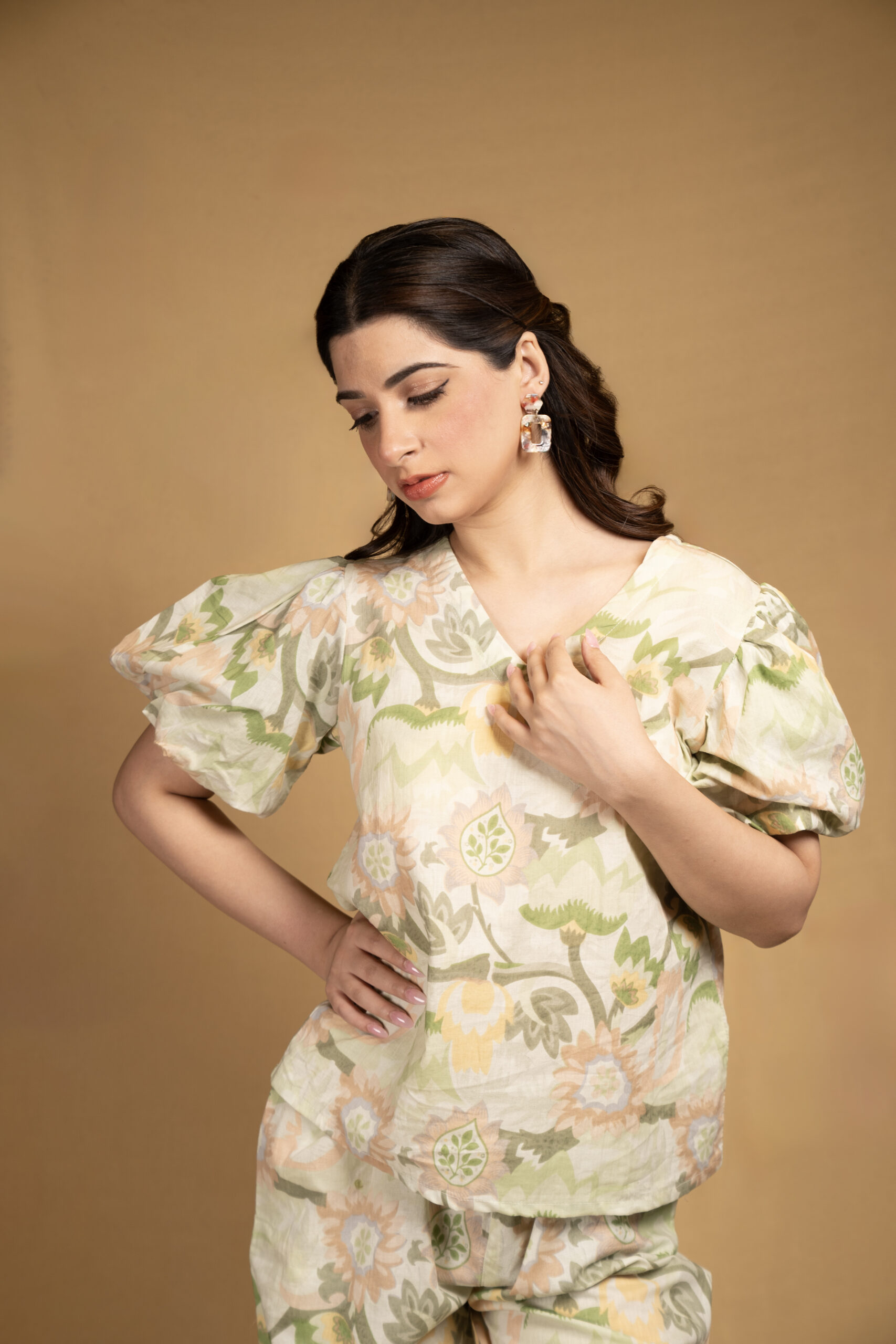 Light green Balloon sleeves coord set - Image 3