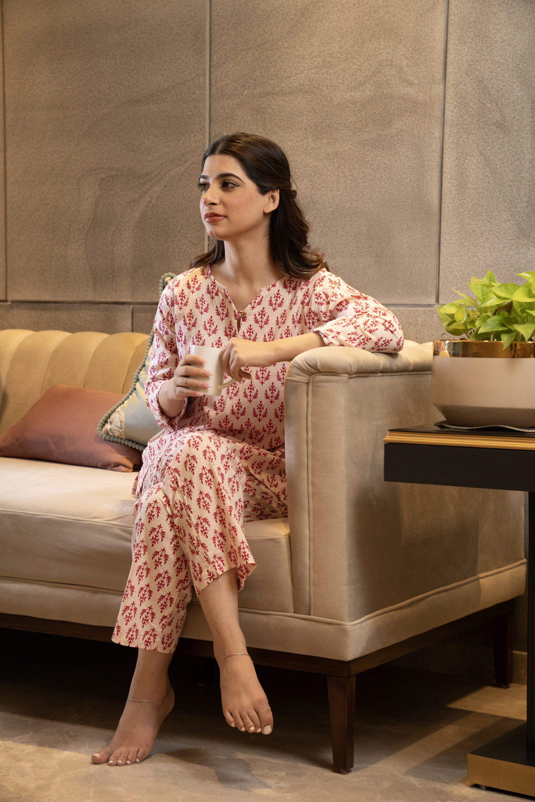 White printed lounge wear set